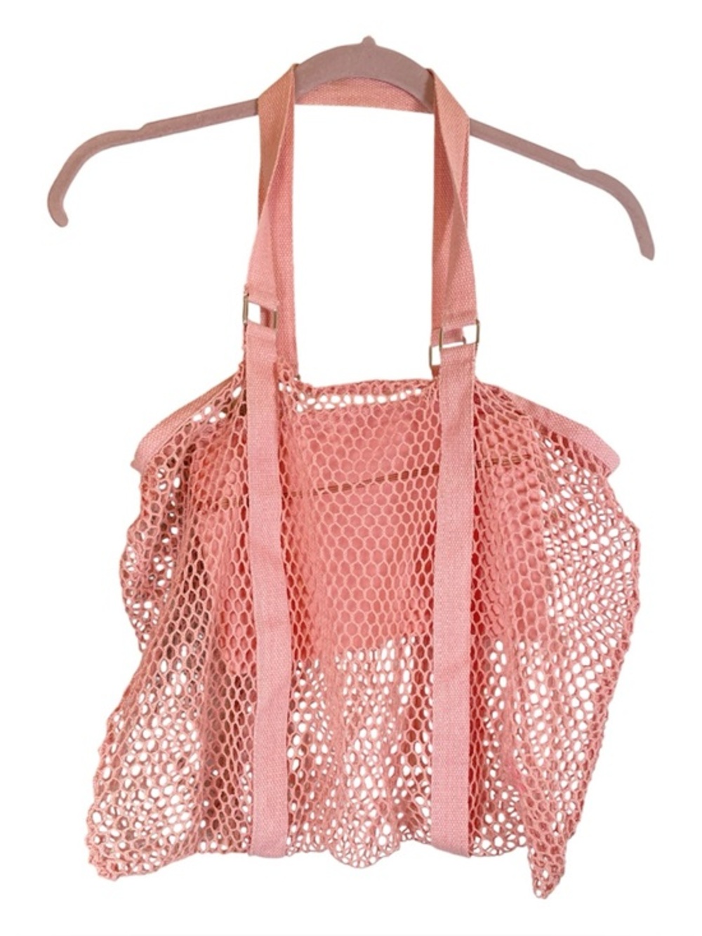 French Market Mesh Tote Bag Inside Zippered Pocket Pastel Pink